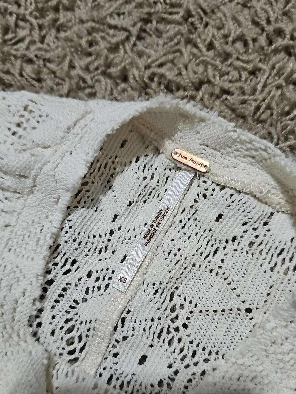 Free People In The Meadow Tee Ivory Crochet Lace XS Long-Sleeve Top